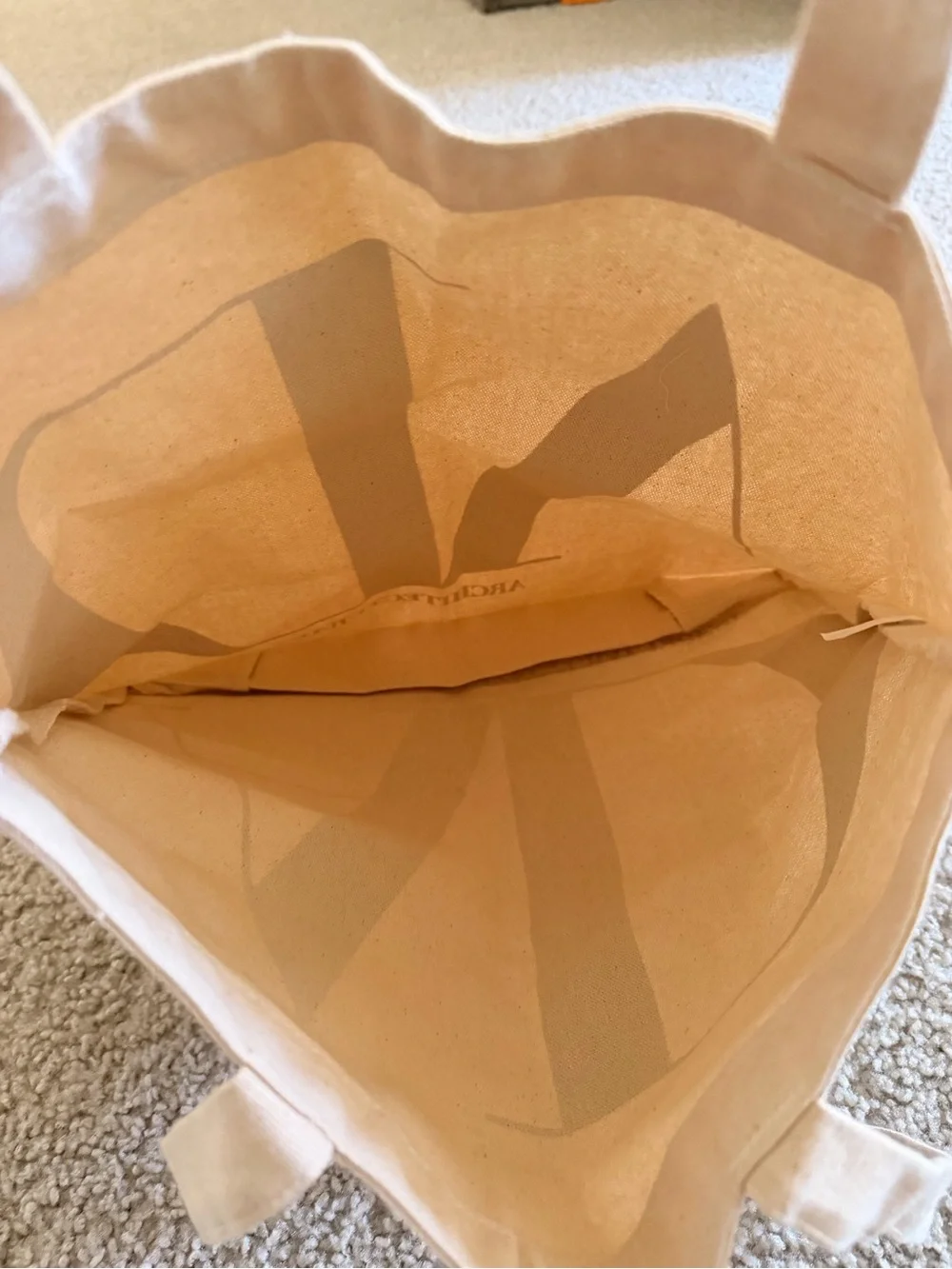 Beige Canvas Tote Bag with Black Logo